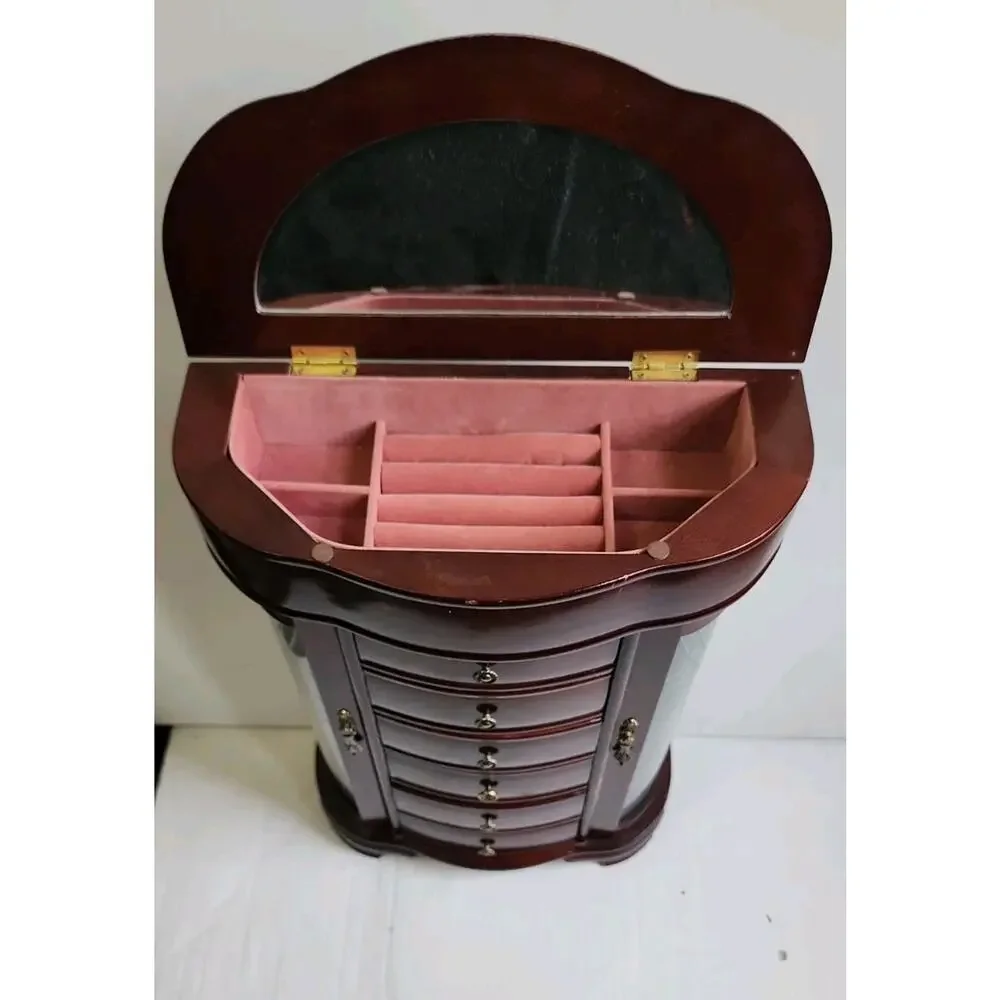 Hives and Honey Patricia style Large jewelry Box Dark Cherry Etched Glass Mirror